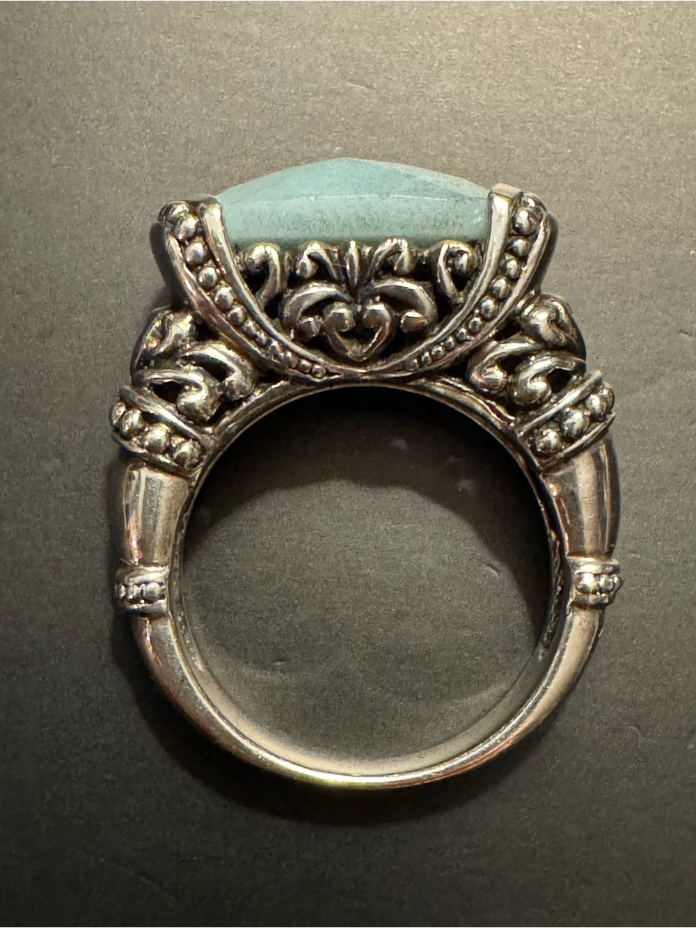 Sterling Silver Blue Green Jadeite Statement Ring - Size 7.75 - 10g